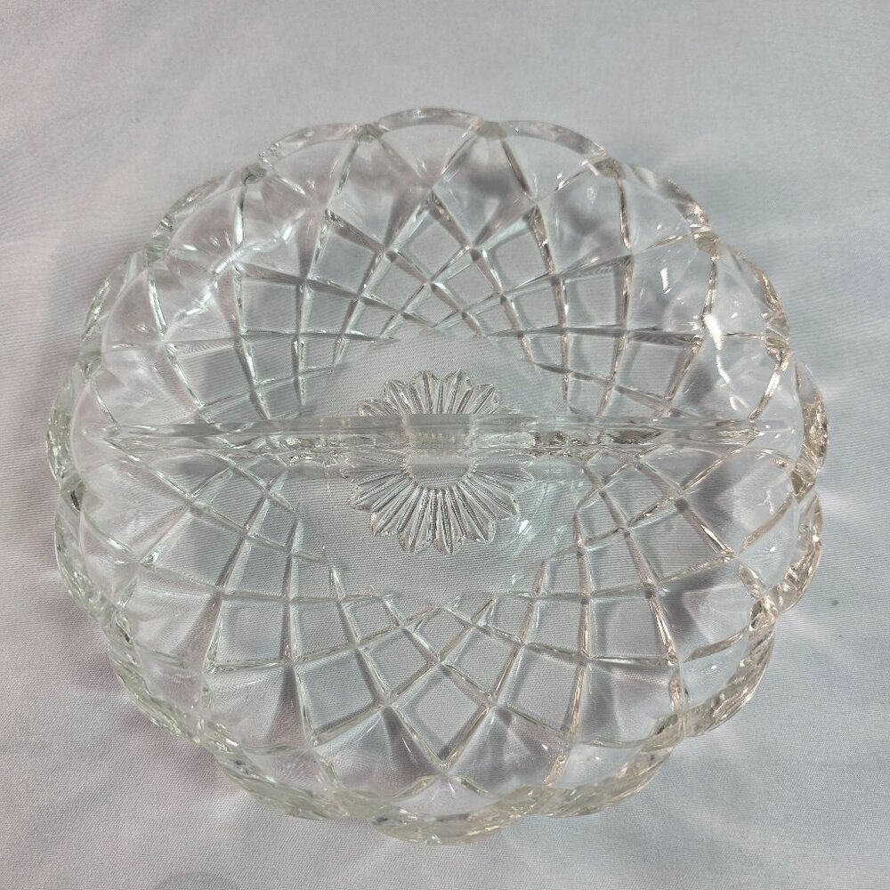 Vintage Hazel Atlas 232 Divided Relish Dish 6 1/2 Inches Crisscross Pattern